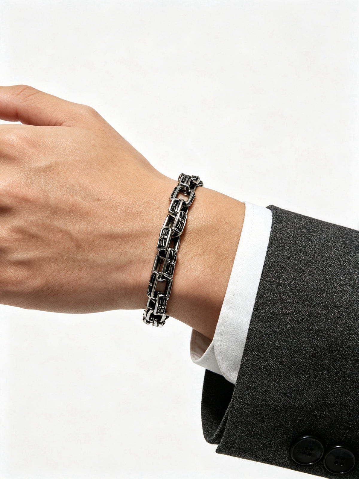 Cross Cuban-Link Bracelet in Antique Silver-Tone – Cuban Link – Design 12 front product view