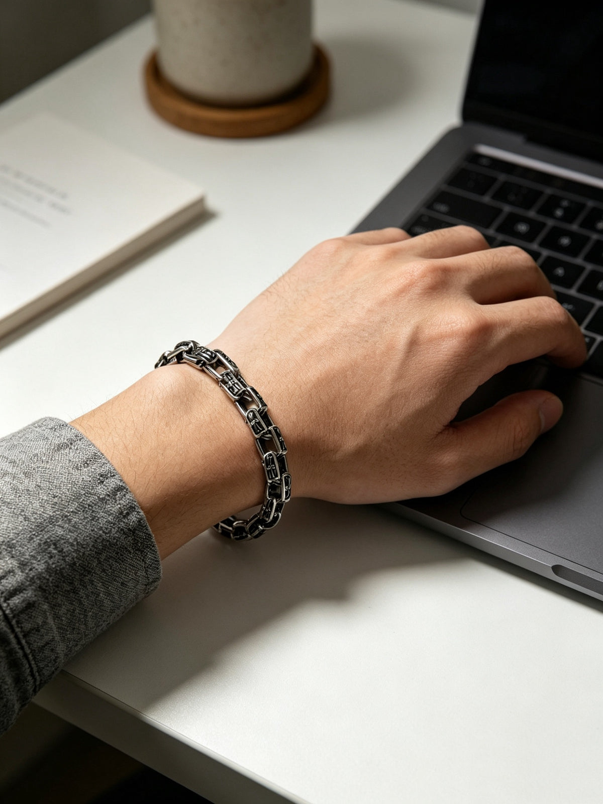 Signature Emblem Bracelet in Polished Metal-Tone – Design 016 main product view