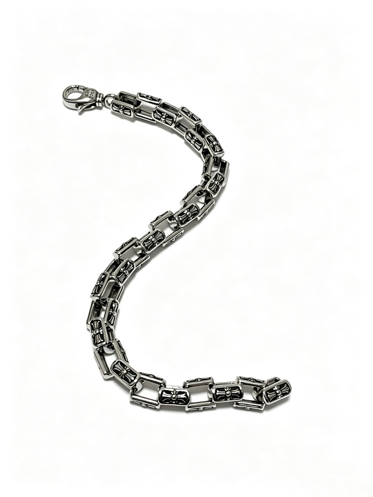 Cross Cuban-Link Bracelet in Antique Silver-Tone – Cuban Link – Design 12 front product view