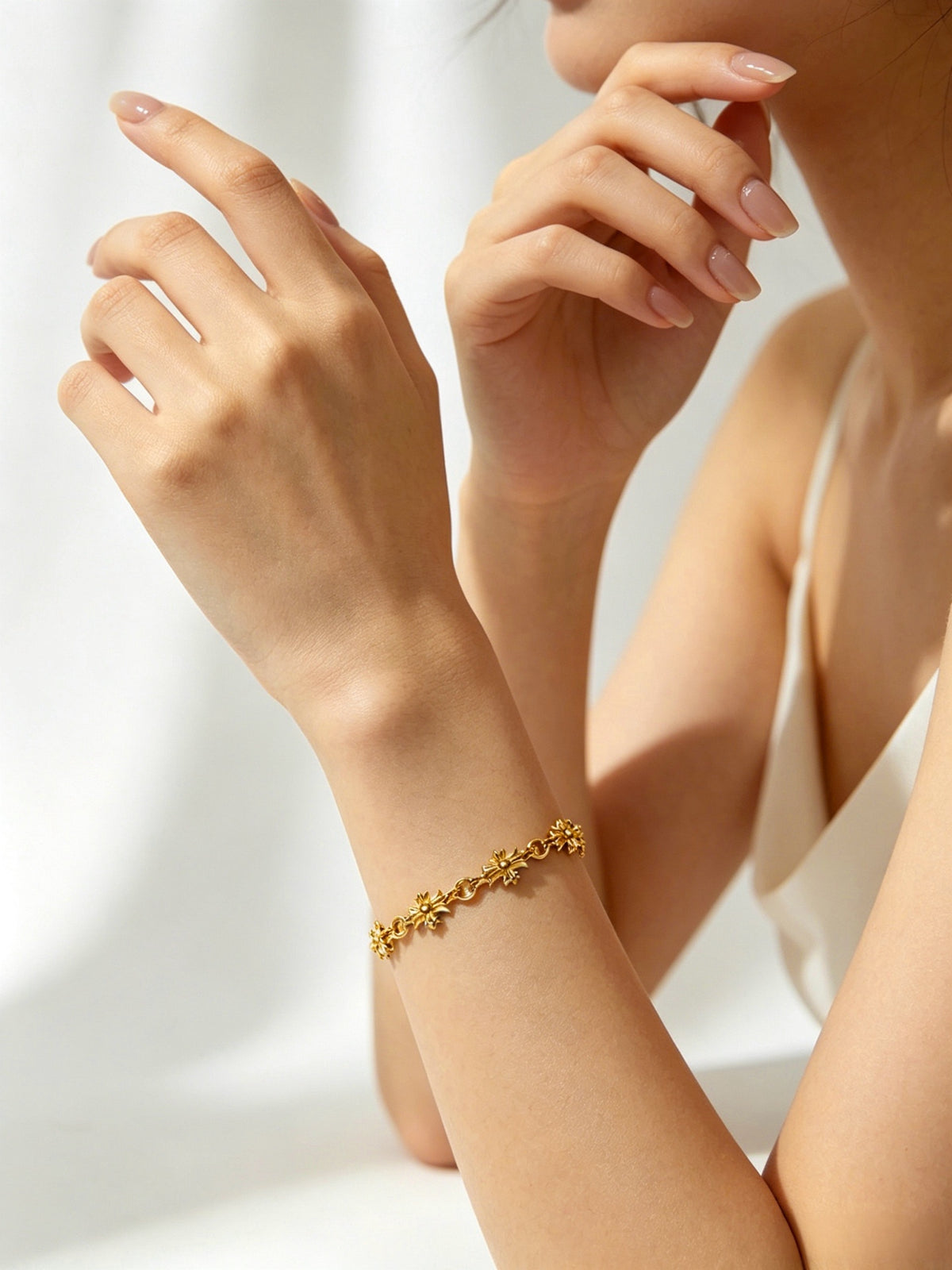 Cross Cuban-Link Bracelet in Antique Silver-Tone – Cuban Link – Design 10 front product view