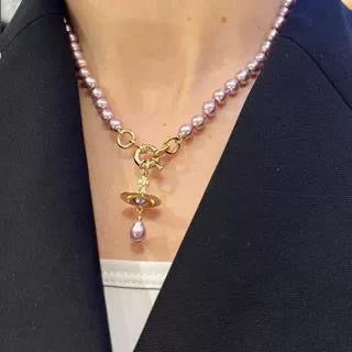 Orb Pendant Necklace in Polished Metal-Tone – Pearl Detail – Design 015 main product view