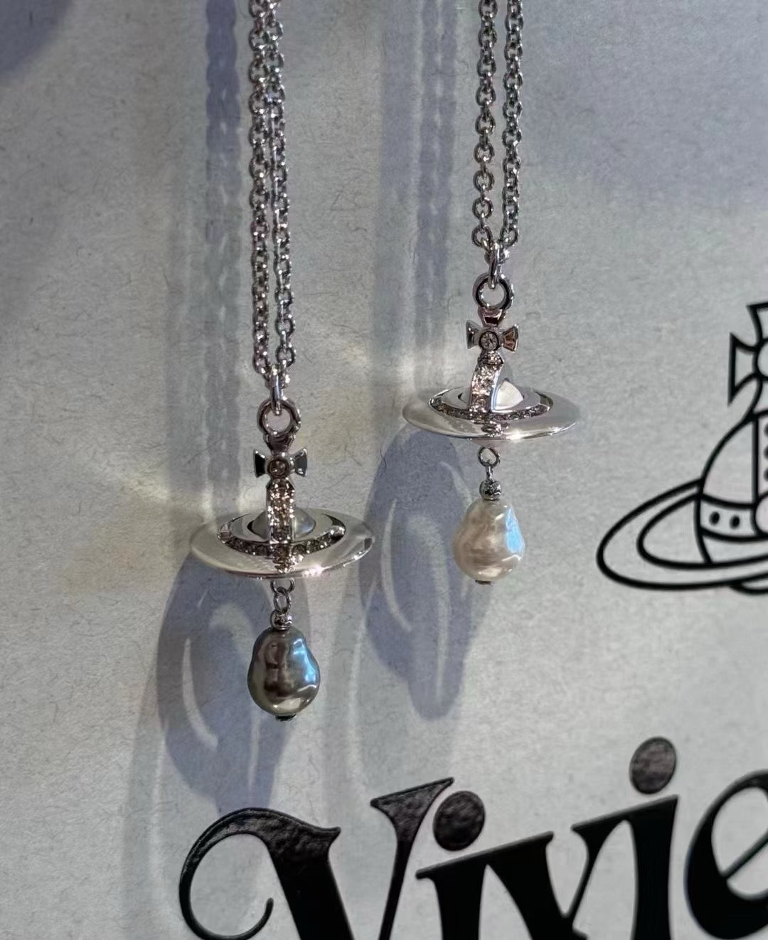 Orb Pendant Necklace in Polished Metal-Tone – Pearl Detail – Design 014 main product view
