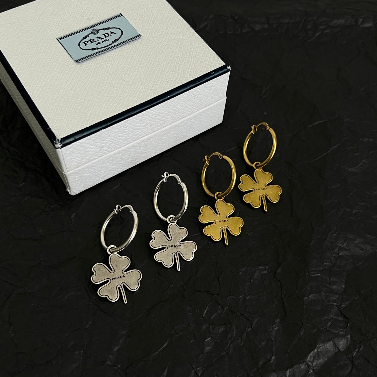 Signature Emblem Statement Earrings in Polished Metal-Tone – Vintage front view