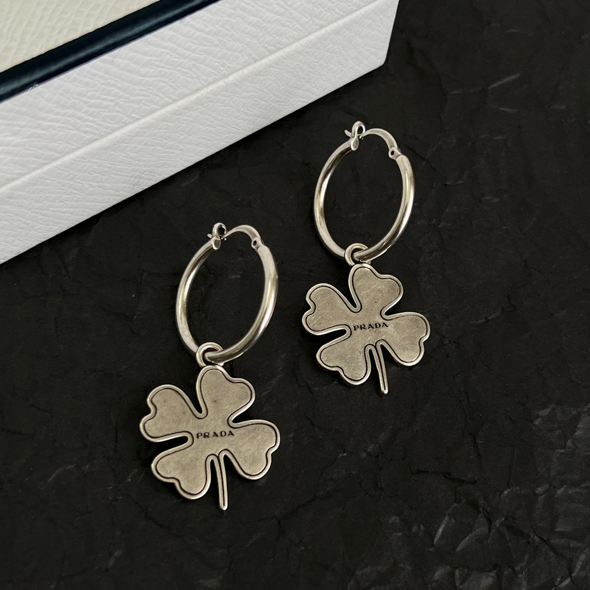 Signature Emblem Statement Earrings in Polished Metal-Tone – Vintage – Design 02 front view