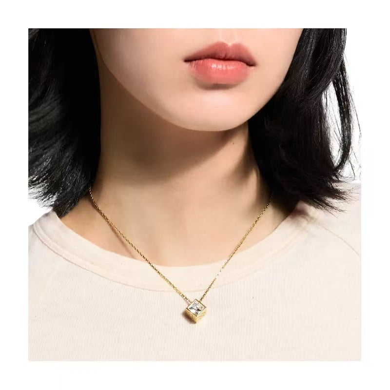 Geometric Emblem Pendant Necklace in Polished Metal-Tone – Design 007 front product view
