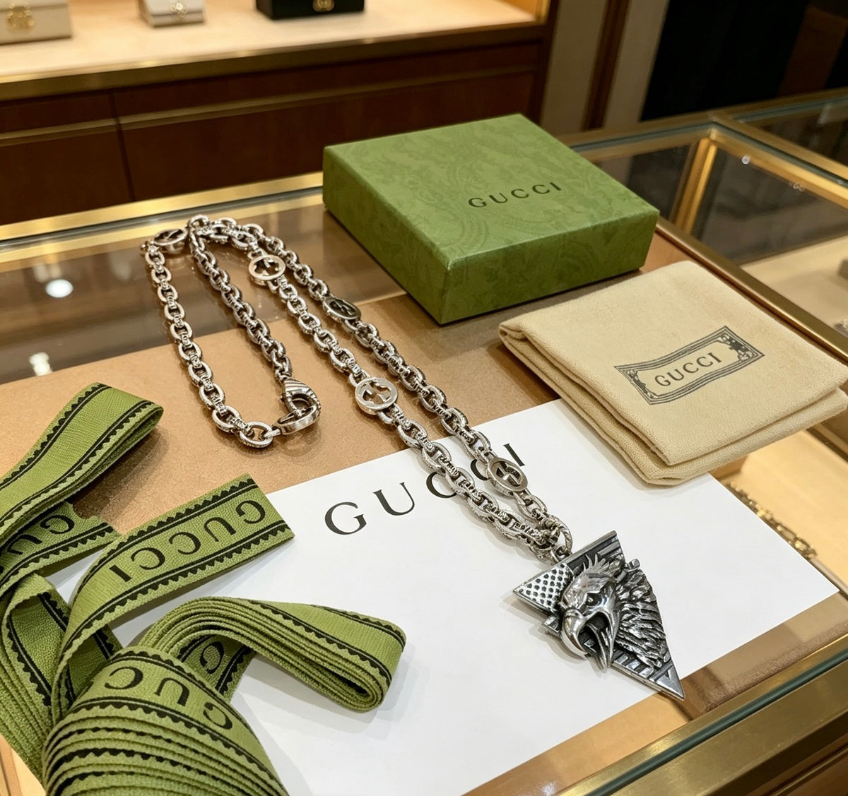Double-G Emblem Pendant Necklace in Polished Metal-Tone – Vintage Detail – Design 015 main product view