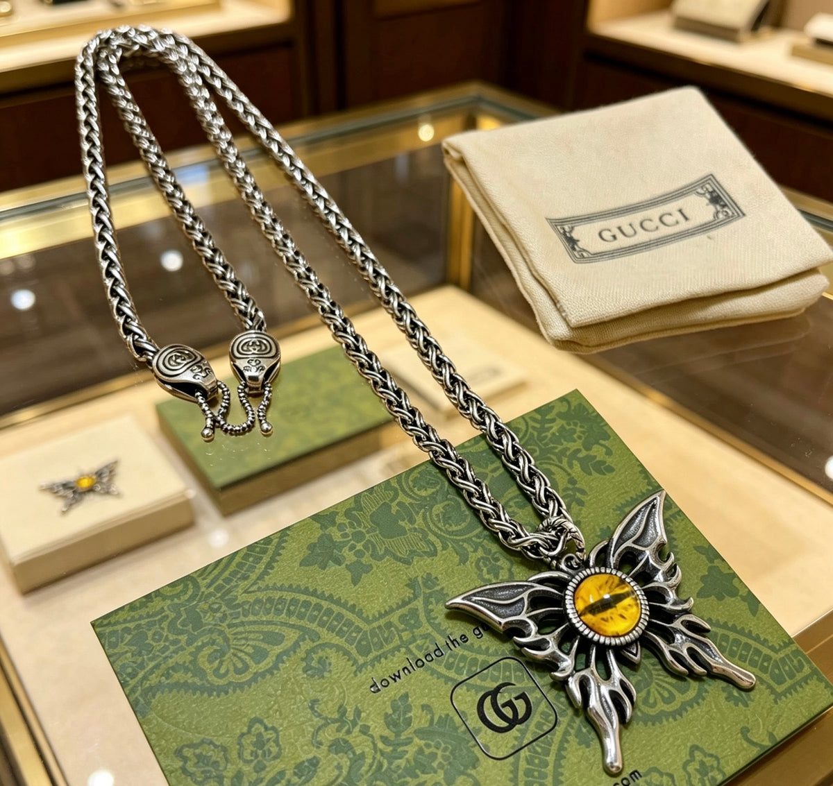 Double-G Emblem Pendant Necklace in Polished Metal-Tone – Design 041 front product view