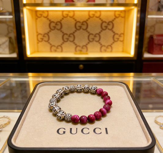 Double-G Emblem Beaded Bracelet in Polished Metal-Tone – Crystal Detail – Design 006 main product view