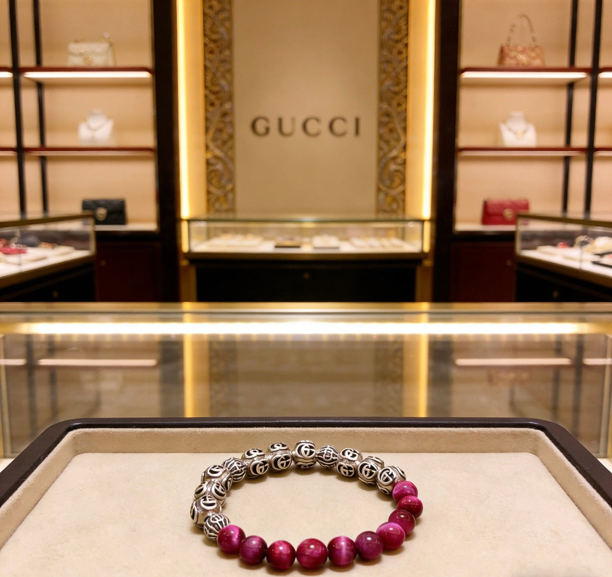 Double-G Emblem Beaded Bracelet in Polished Metal-Tone – Crystal Detail – Design 006 main product view