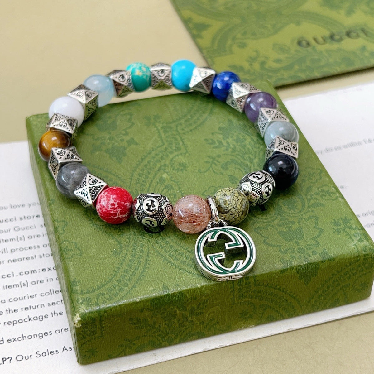 Geometric Emblem Bracelet in Polished Metal-Tone – Vintage Detail – Design 002 main product view