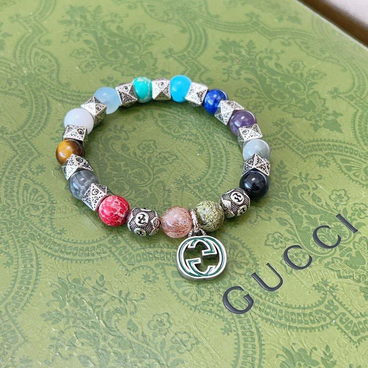 Geometric Emblem Bracelet in Polished Metal-Tone – Vintage Detail front product view