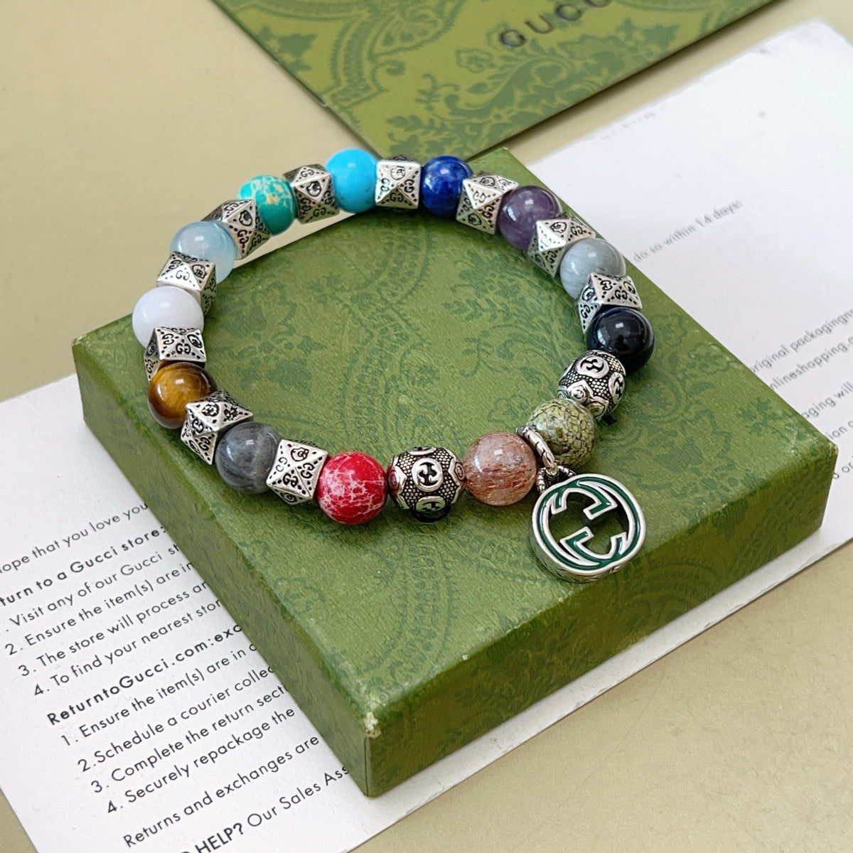 Geometric Emblem Bracelet in Polished Metal-Tone – Vintage Detail front product view