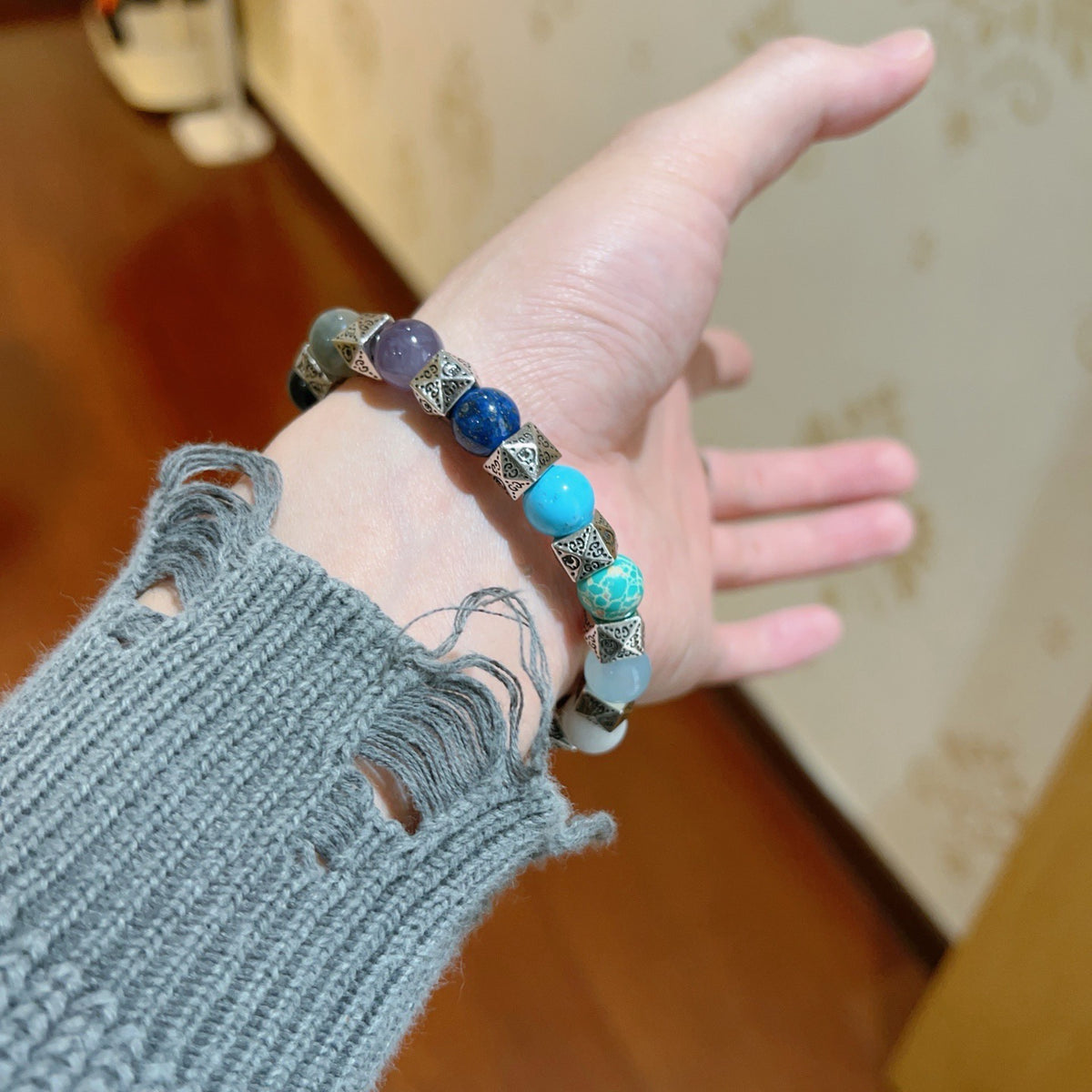 Geometric Emblem Bracelet in Polished Metal-Tone – Vintage Detail side detail