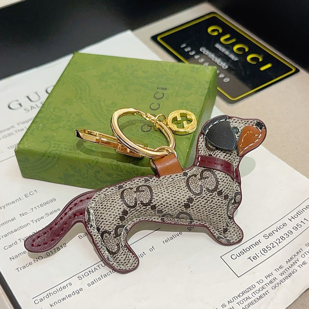 Double-G Emblem Keychain in Polished Metal-Tone – Design 010 detail view