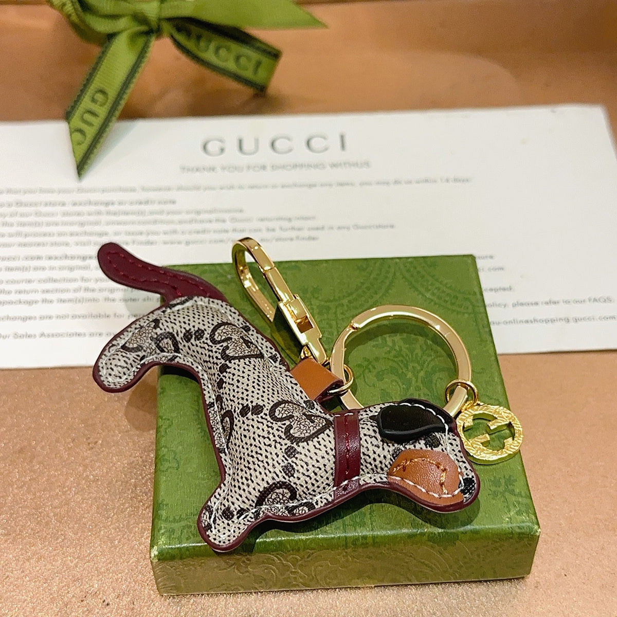 Double-G Emblem Keychain in Polished Metal-Tone – Design 010 styled product view