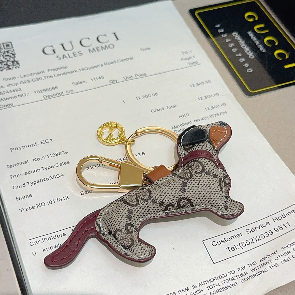 Double-G Emblem Keychain in Polished Metal-Tone – Design 010 close-up detail