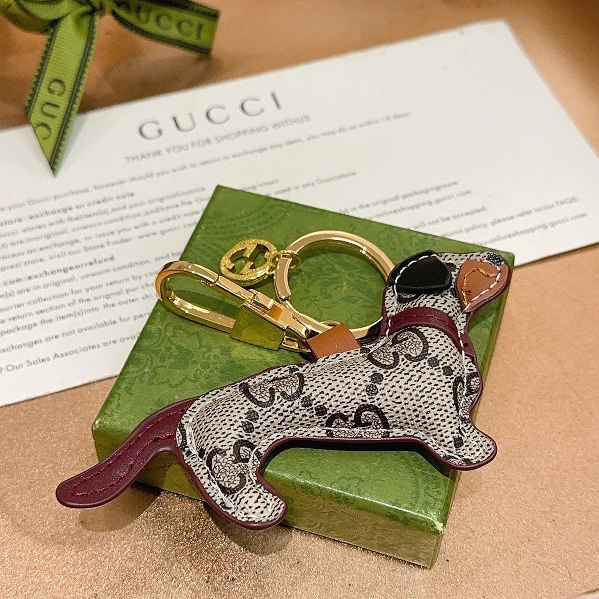 Double-G Emblem Keychain in Polished Metal-Tone – Design 015 front product view