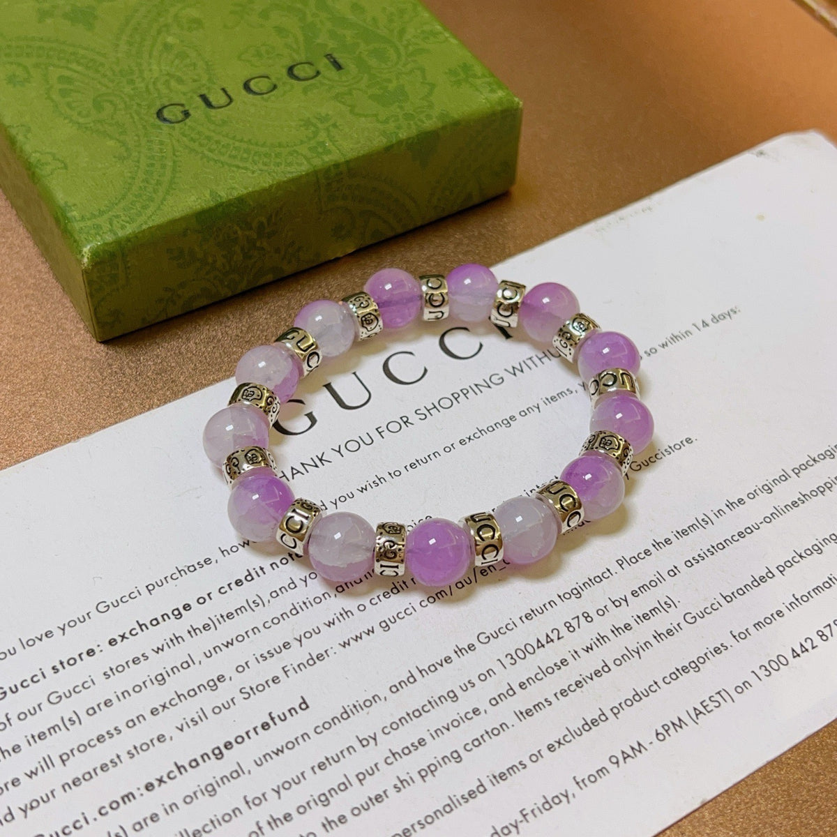 Double-G Emblem Beaded Bracelet in Polished Metal-Tone – Crystal Detail – Design 005 side detail