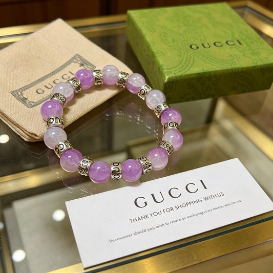 Double-G Emblem Beaded Bracelet in Polished Metal-Tone – Crystal Detail – Design 005 main product view