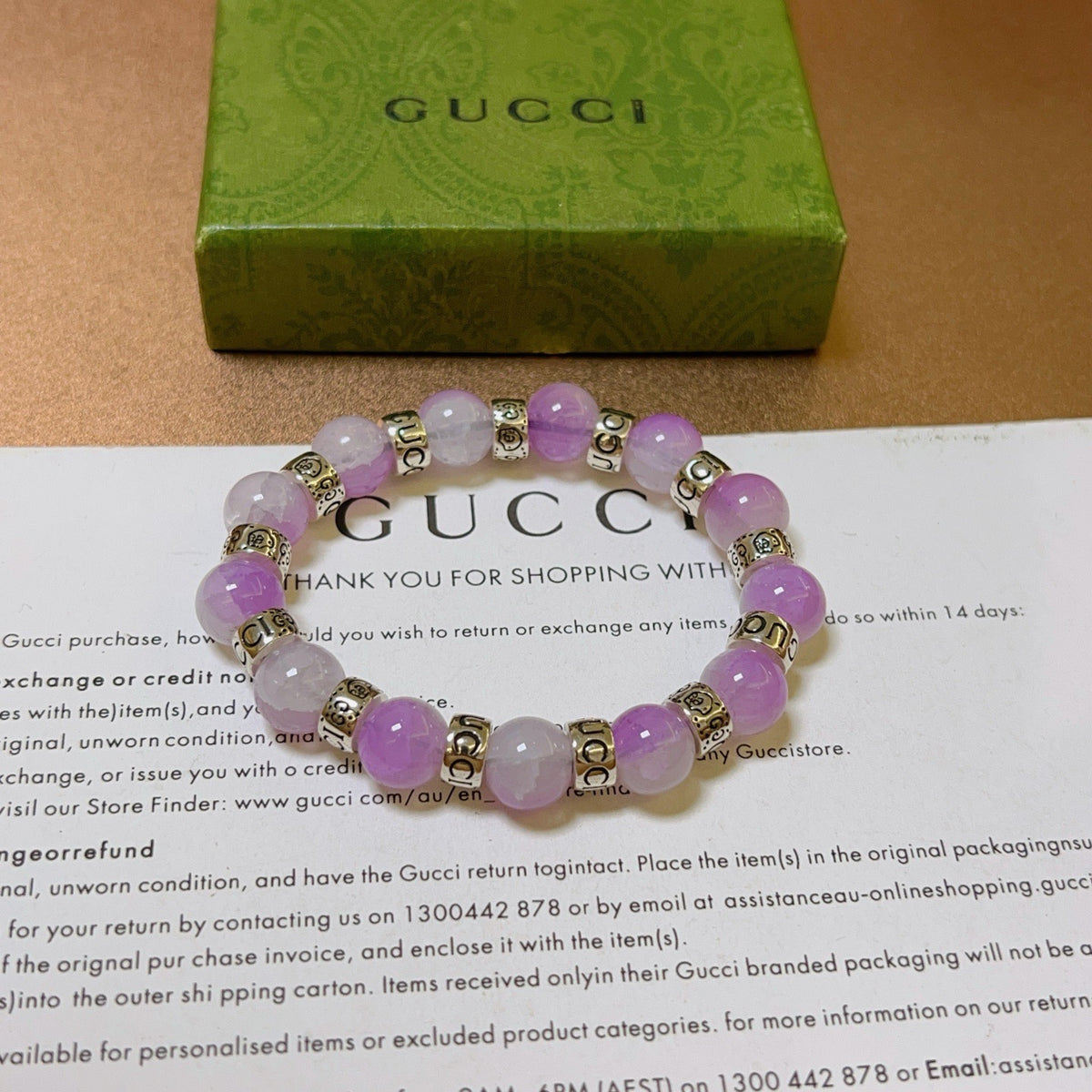 Double-G Emblem Beaded Bracelet in Polished Metal-Tone – Crystal Detail – Design 005 main product view