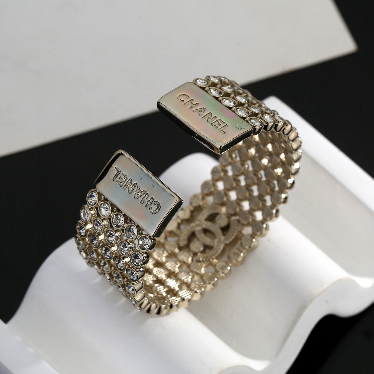 Signature Emblem Bangle in Polished Metal-Tone – Design 013 side detail