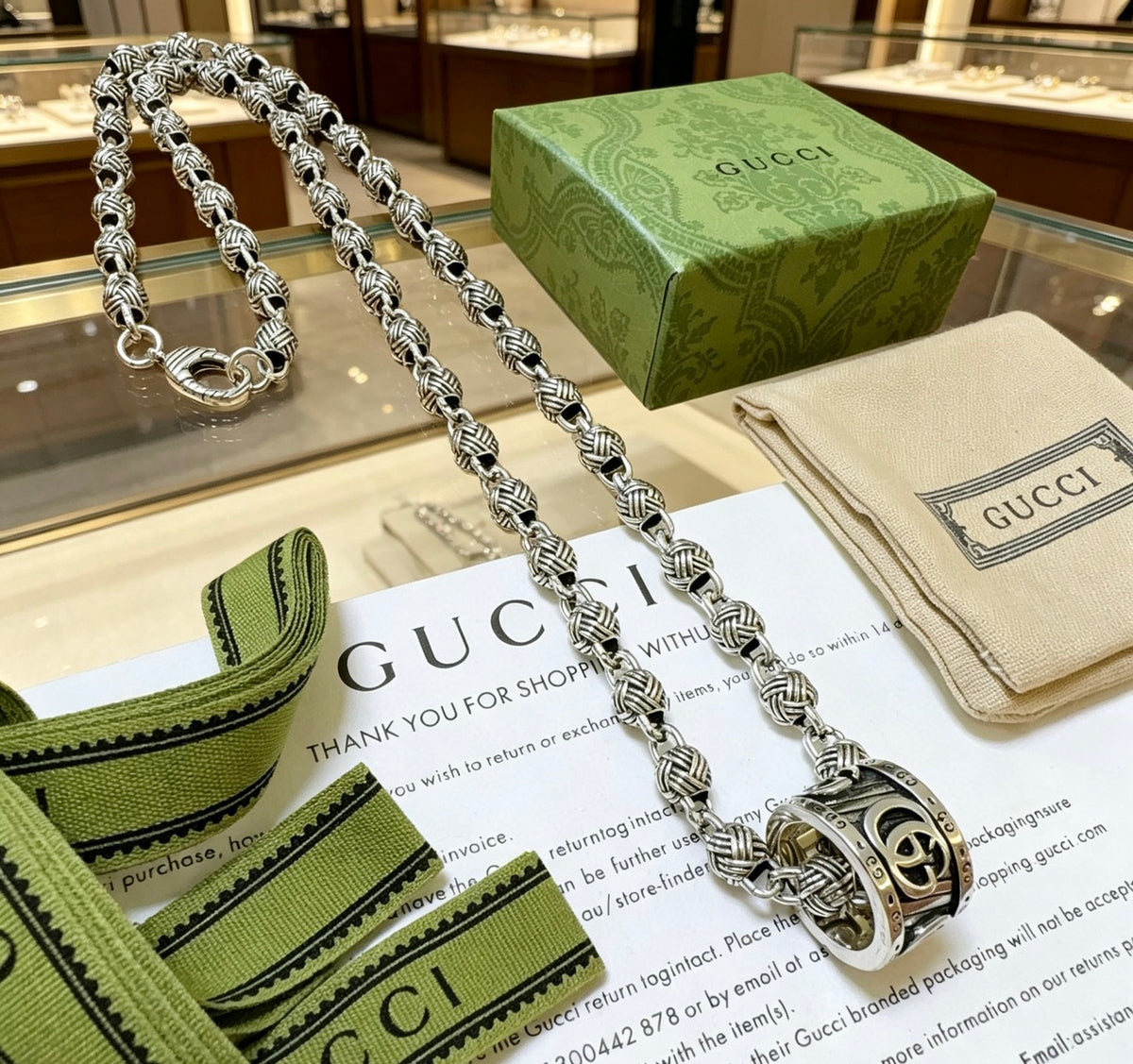Double-G Emblem Pendant Necklace in Polished Metal-Tone – Design 048 main product view