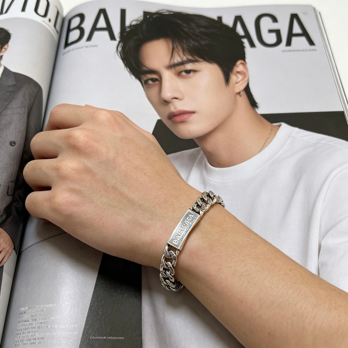 Geometric Emblem Bracelet in Polished Metal-Tone – Design 026 styled product view