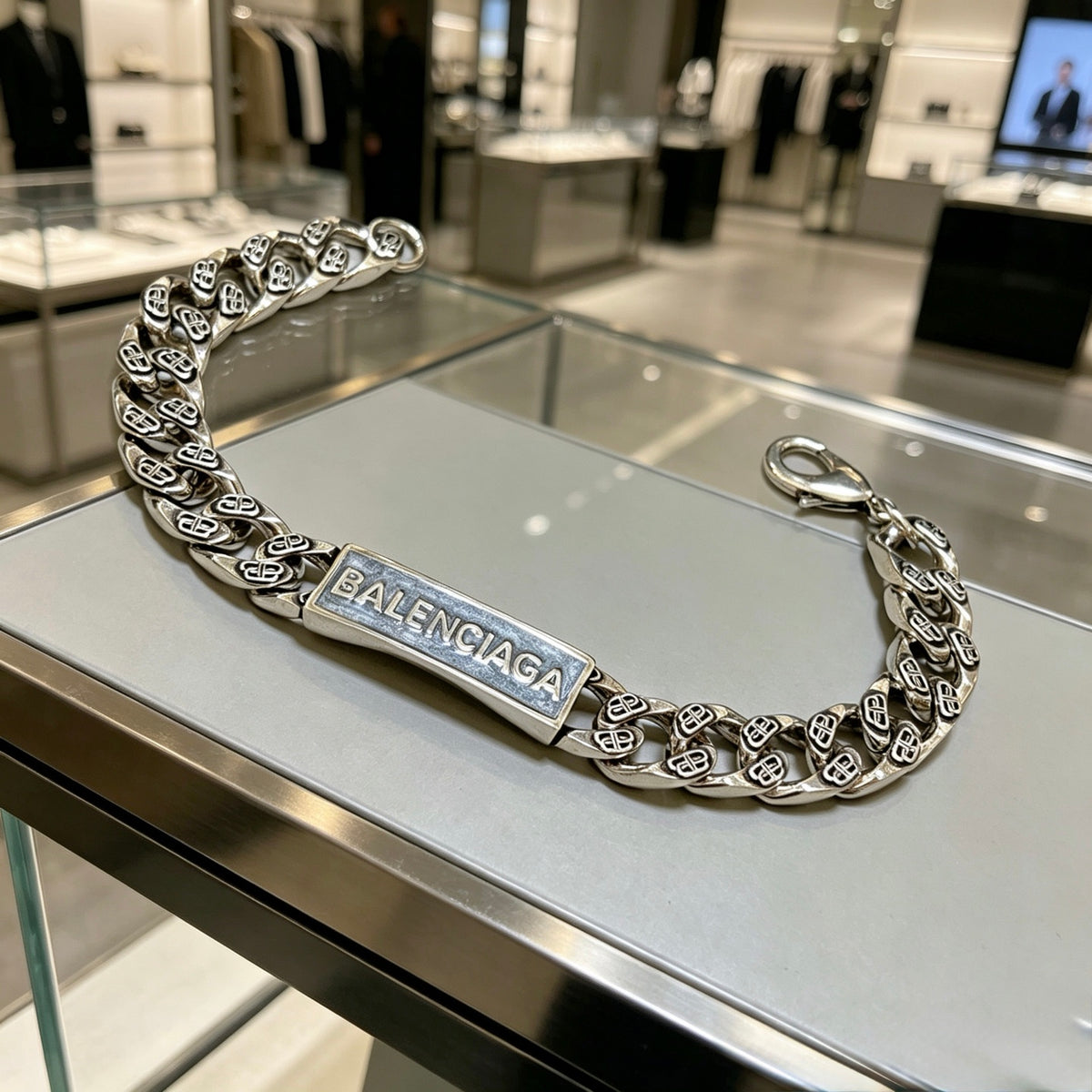 Geometric Emblem Bracelet in Polished Metal-Tone – Design 026 close-up detail