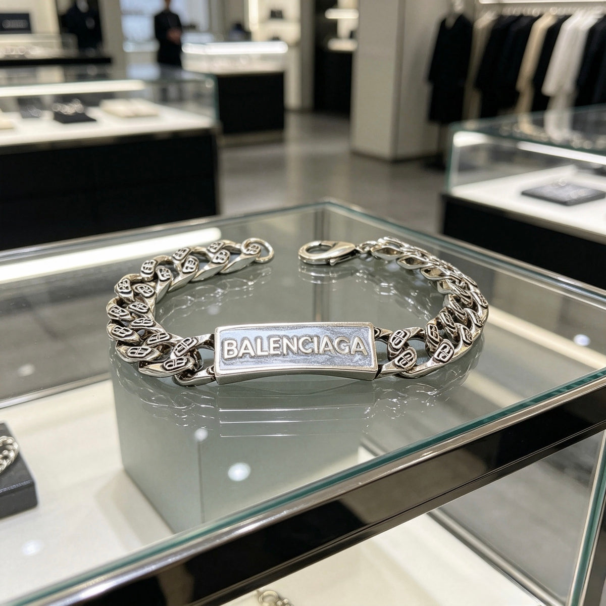 Geometric Emblem Bracelet in Polished Metal-Tone – Design 026 side detail