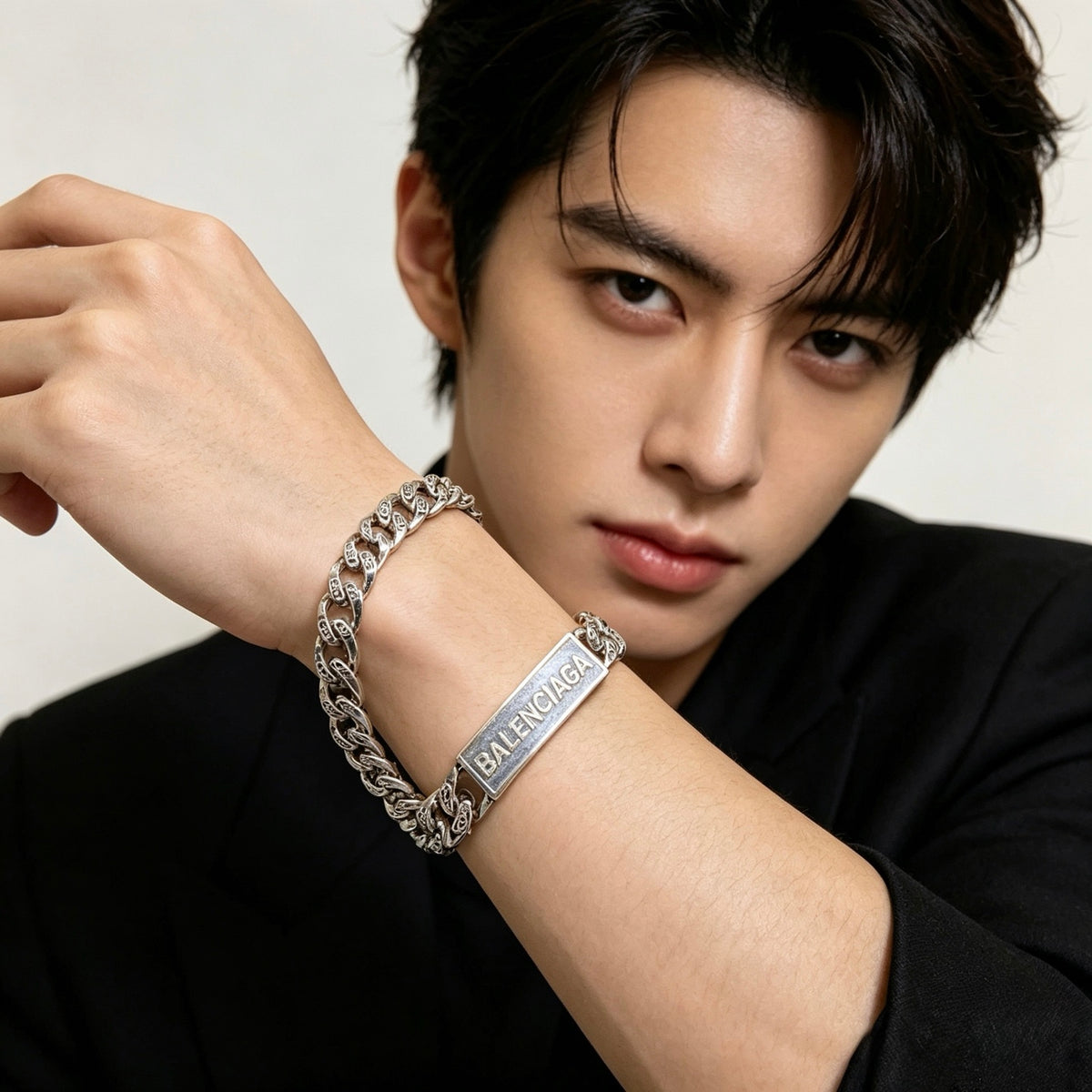Geometric Emblem Bracelet in Polished Metal-Tone – Design 032 detail view