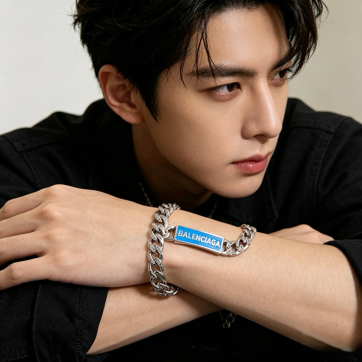 Geometric Emblem Bracelet in Polished Metal-Tone – Design 027 styled product view