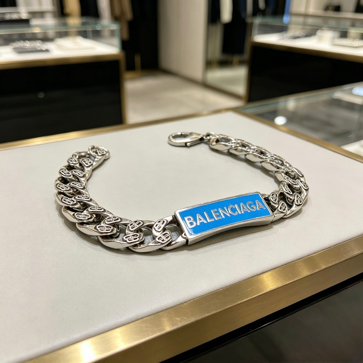 Geometric Emblem Bracelet in Polished Metal-Tone – Design 031 front product view
