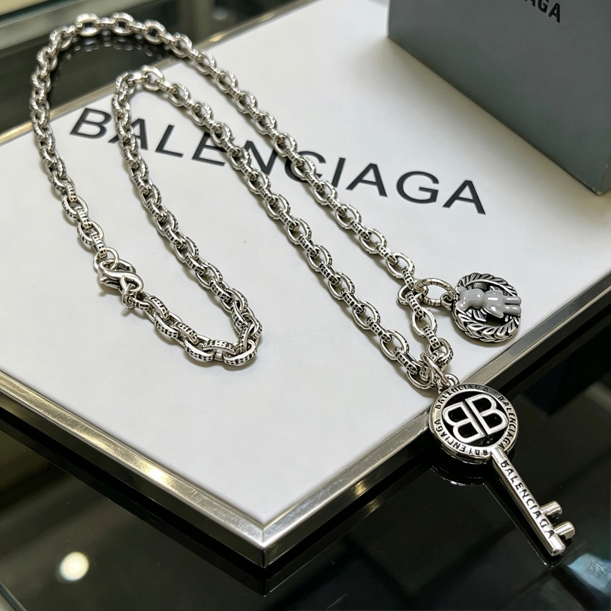 Geometric Emblem Pendant Necklace in Polished Metal-Tone – Vintage Detail – Design 038 main product view