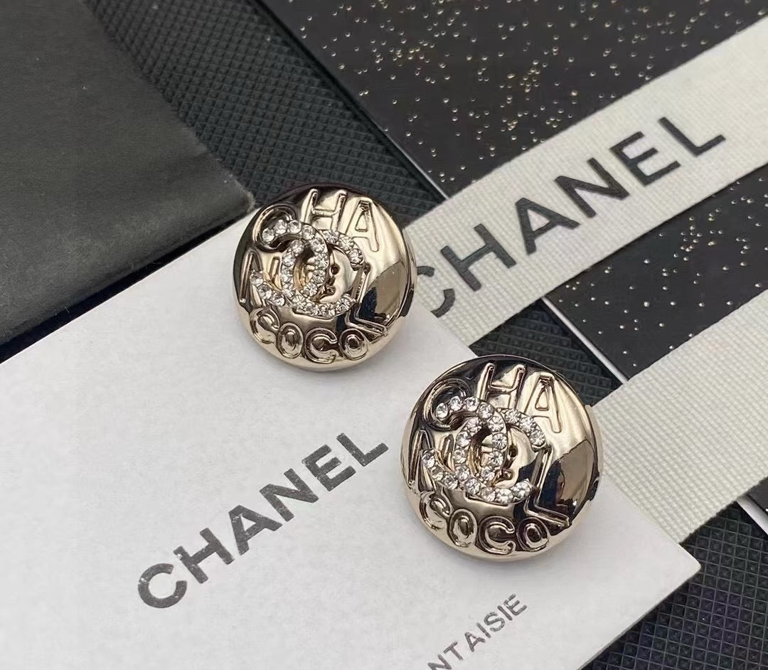 Signature Emblem Stud Earrings in Gold-Tone – Design 011 front product view