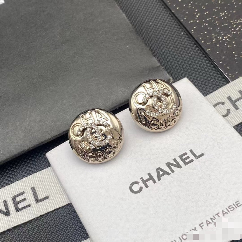 Signature Emblem Stud Earrings in Gold-Tone – Design 011 detail view