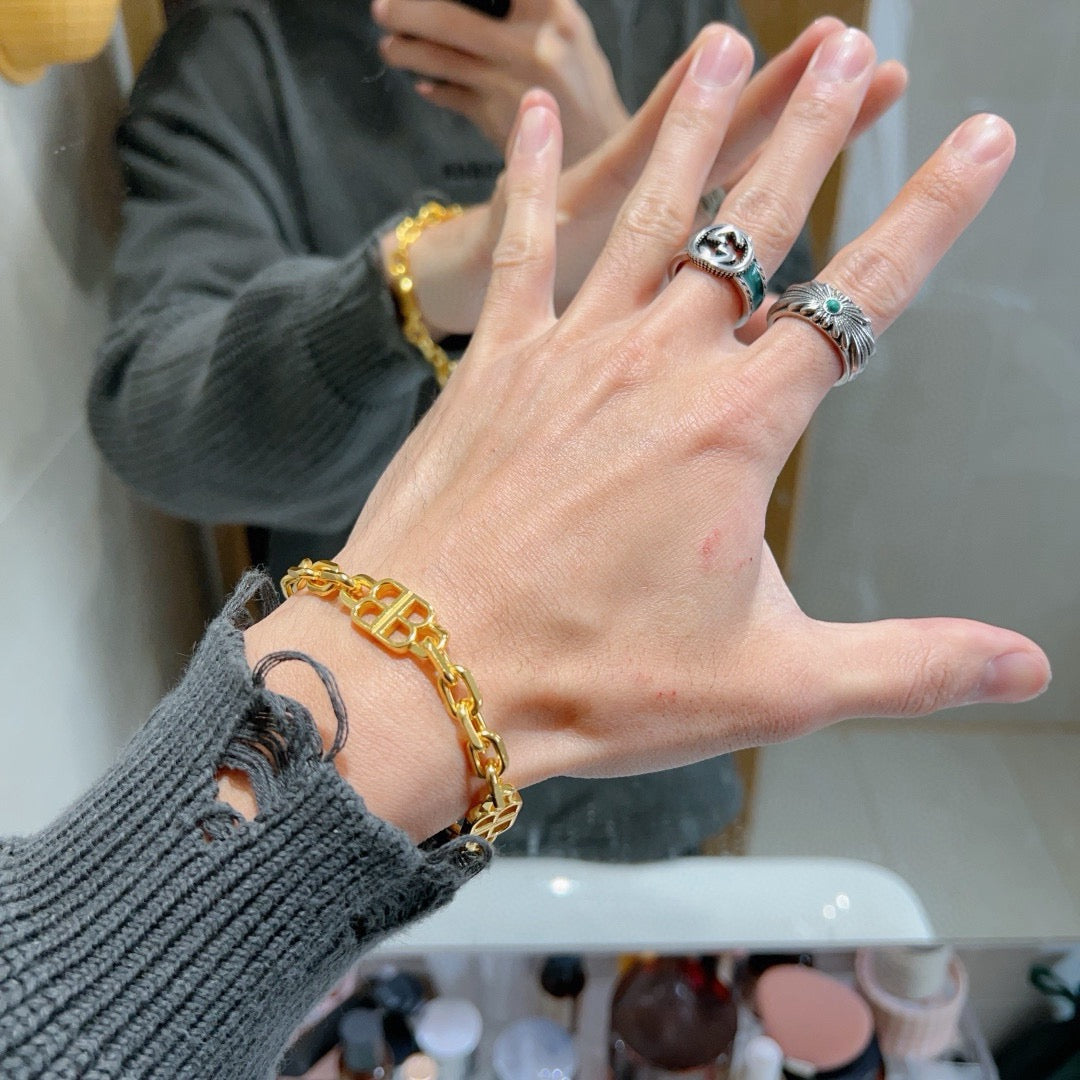 Geometric Emblem Bracelet in Polished Metal-Tone – Design 028 detail view
