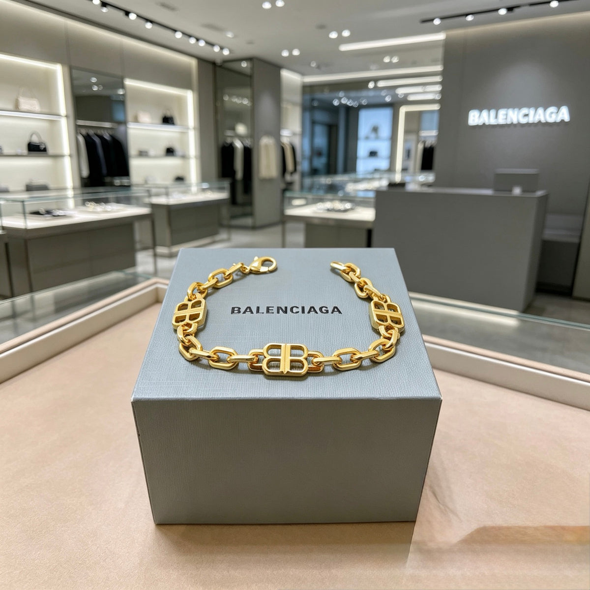 Geometric Emblem Bracelet in Polished Metal-Tone – Design 024 main product view