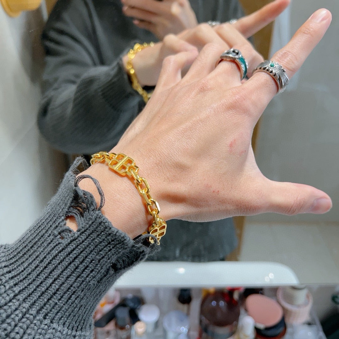 Geometric Emblem Bracelet in Polished Metal-Tone – Design 024 main product view