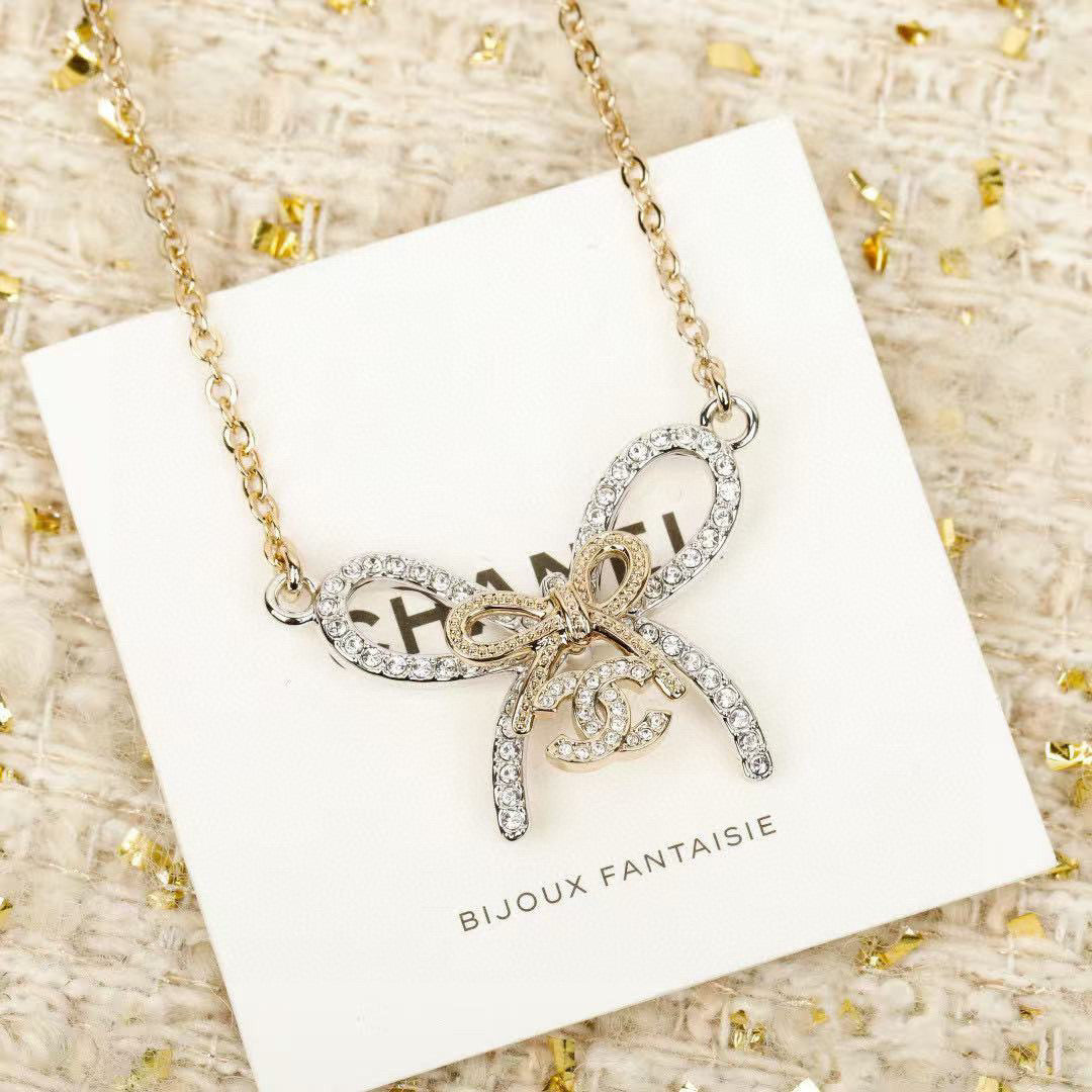 Double-C Emblem Crystal-Accent Pendant Necklace – Design 012 styled product view