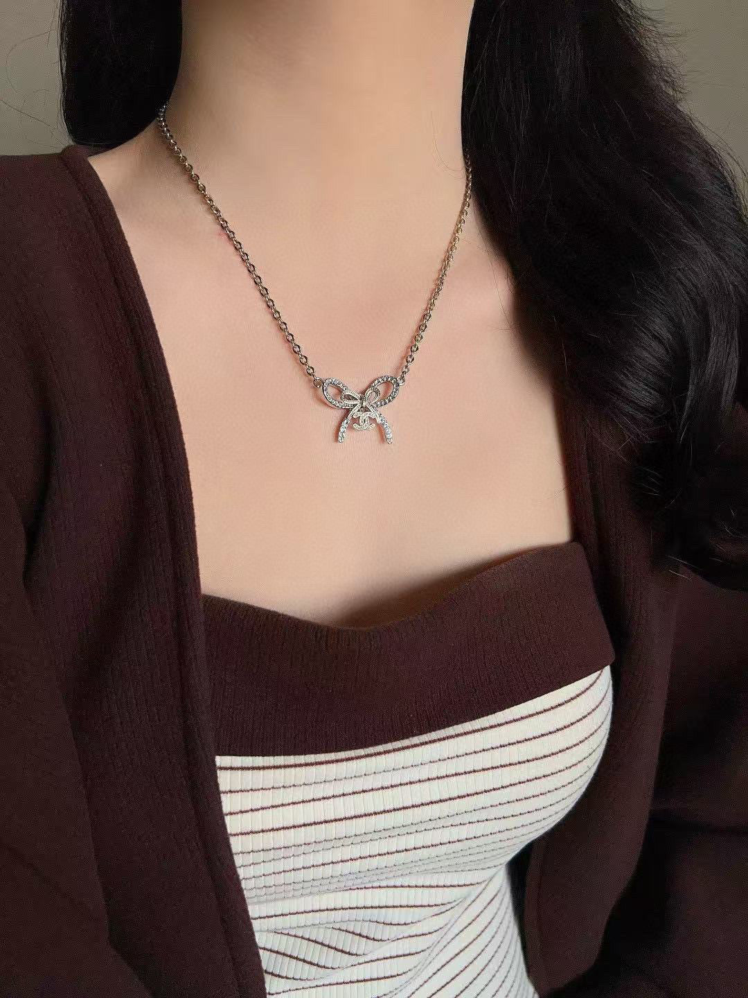 Double-C Emblem Crystal-Accent Pendant Necklace – Design 015 side detail