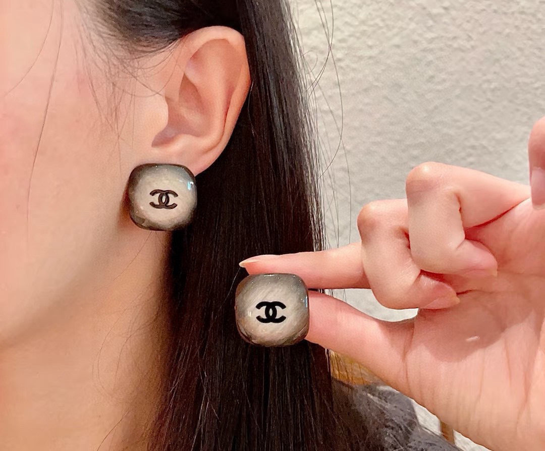 Signature Emblem Stud Earrings in Polished Metal-Tone – Design 016 front product view