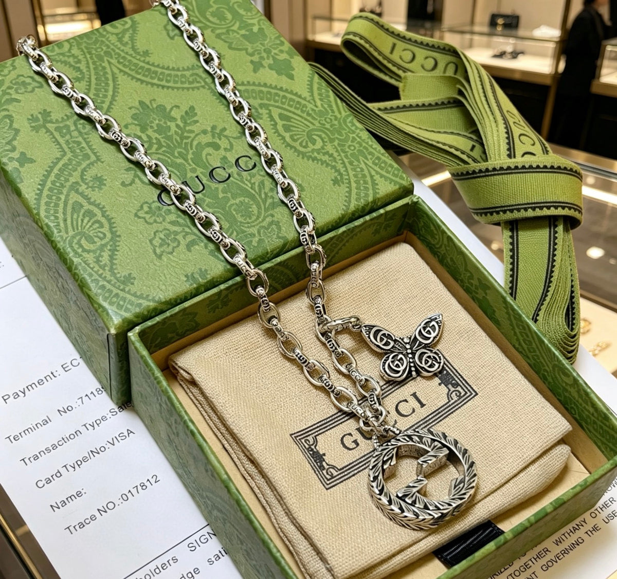 Double-G Emblem Pendant Necklace in Polished Metal-Tone – Design 050 close-up detail