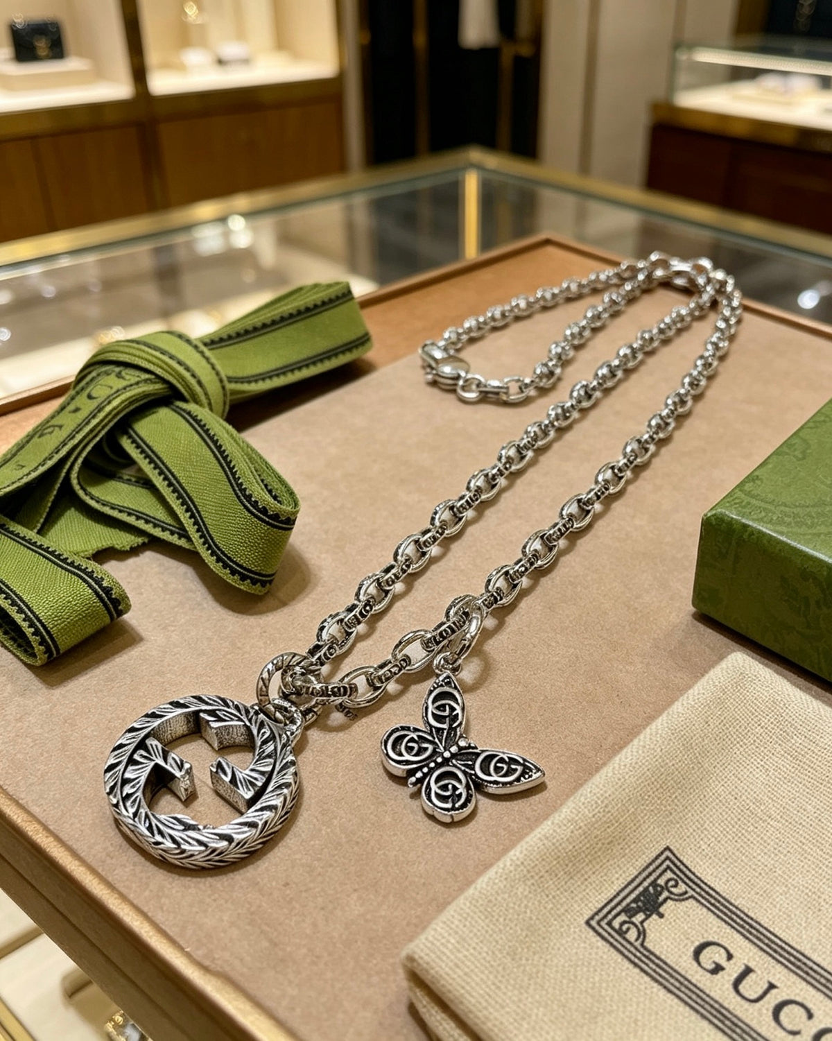 Double-G Emblem Pendant Necklace in Polished Metal-Tone – Design 050 main product view
