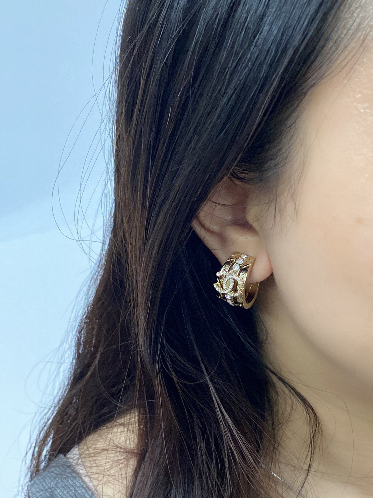 Signature Emblem Crystal-Accent Stud Earrings – Design 007 side detail