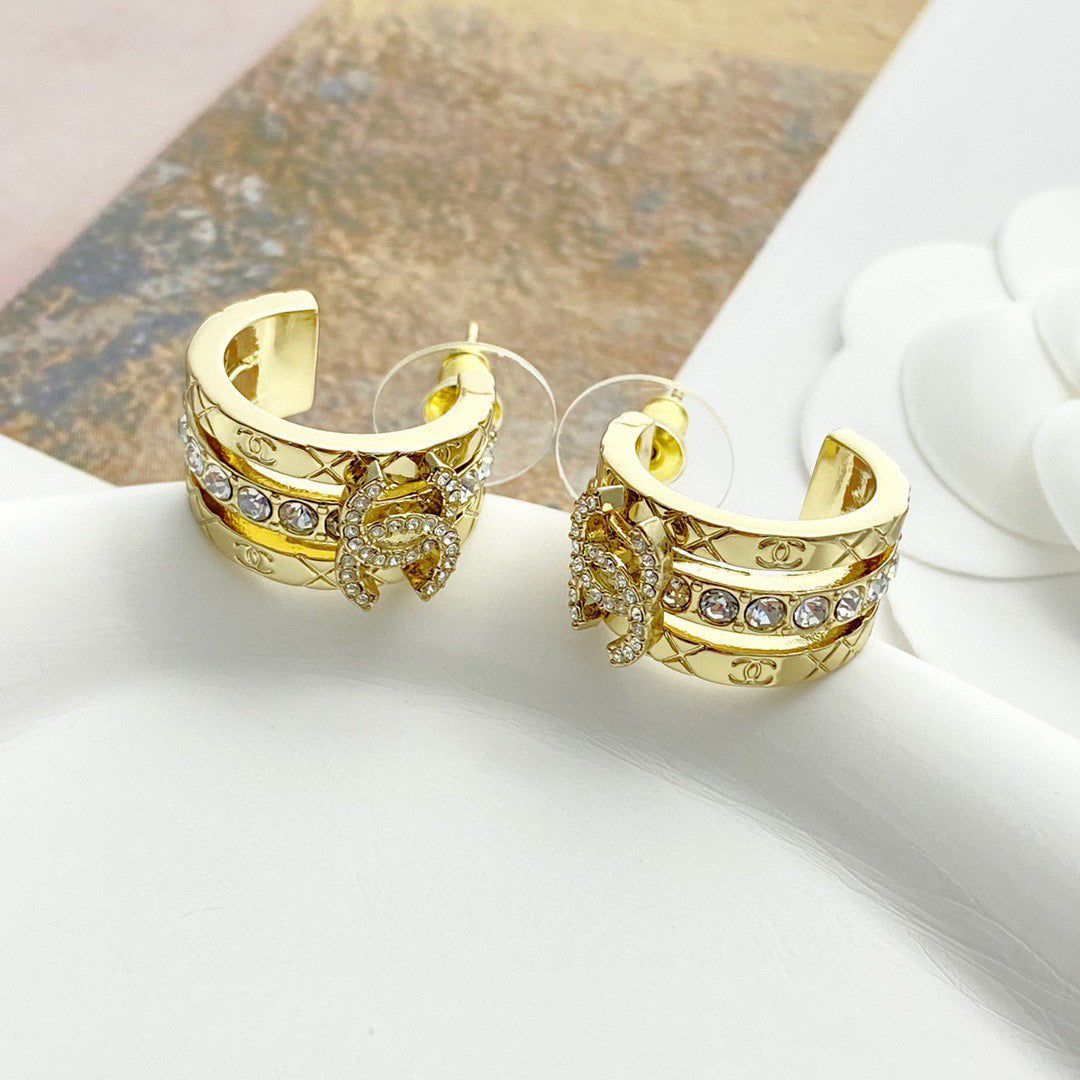 Signature Emblem Crystal-Accent Stud Earrings – Design 007 front product view