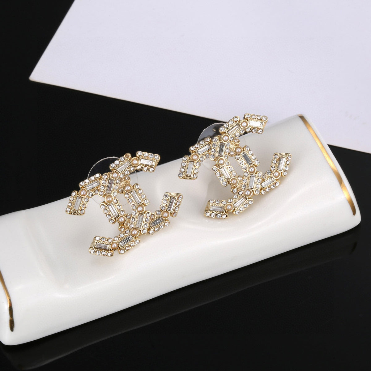 Signature Emblem Stud Earrings in Silver-Tone – Design 005 front product view
