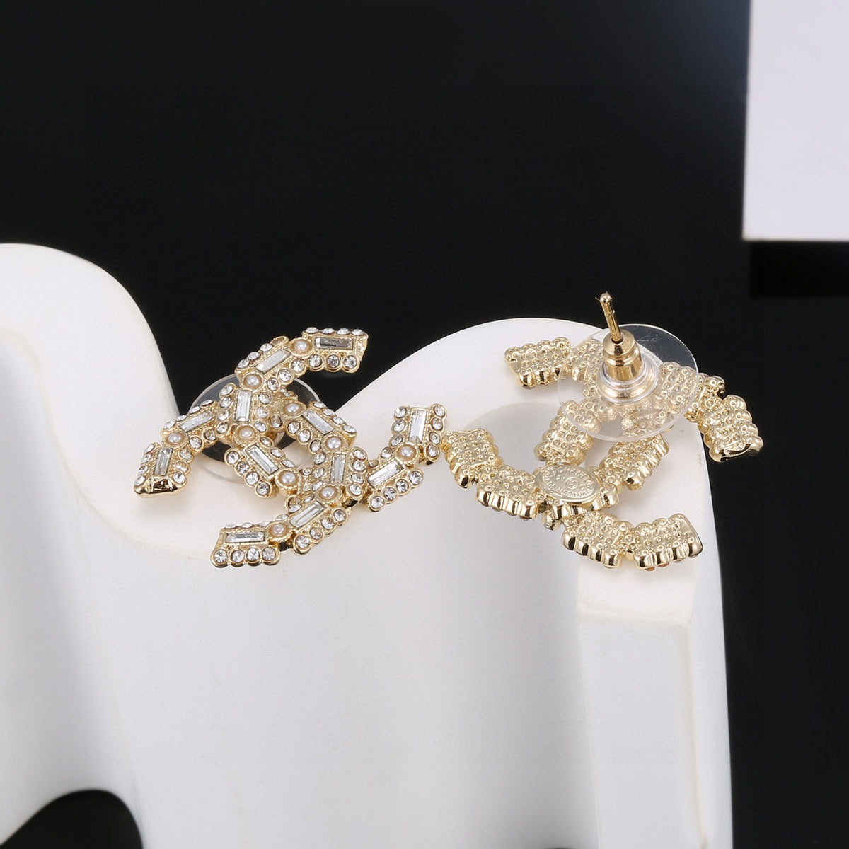 Signature Emblem Stud Earrings in Silver-Tone – Design 008 main product view