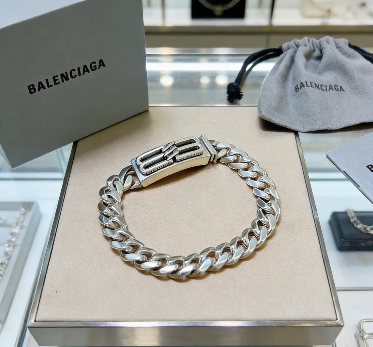 Geometric Emblem Bracelet in Polished Metal-Tone – Design 023 front product view