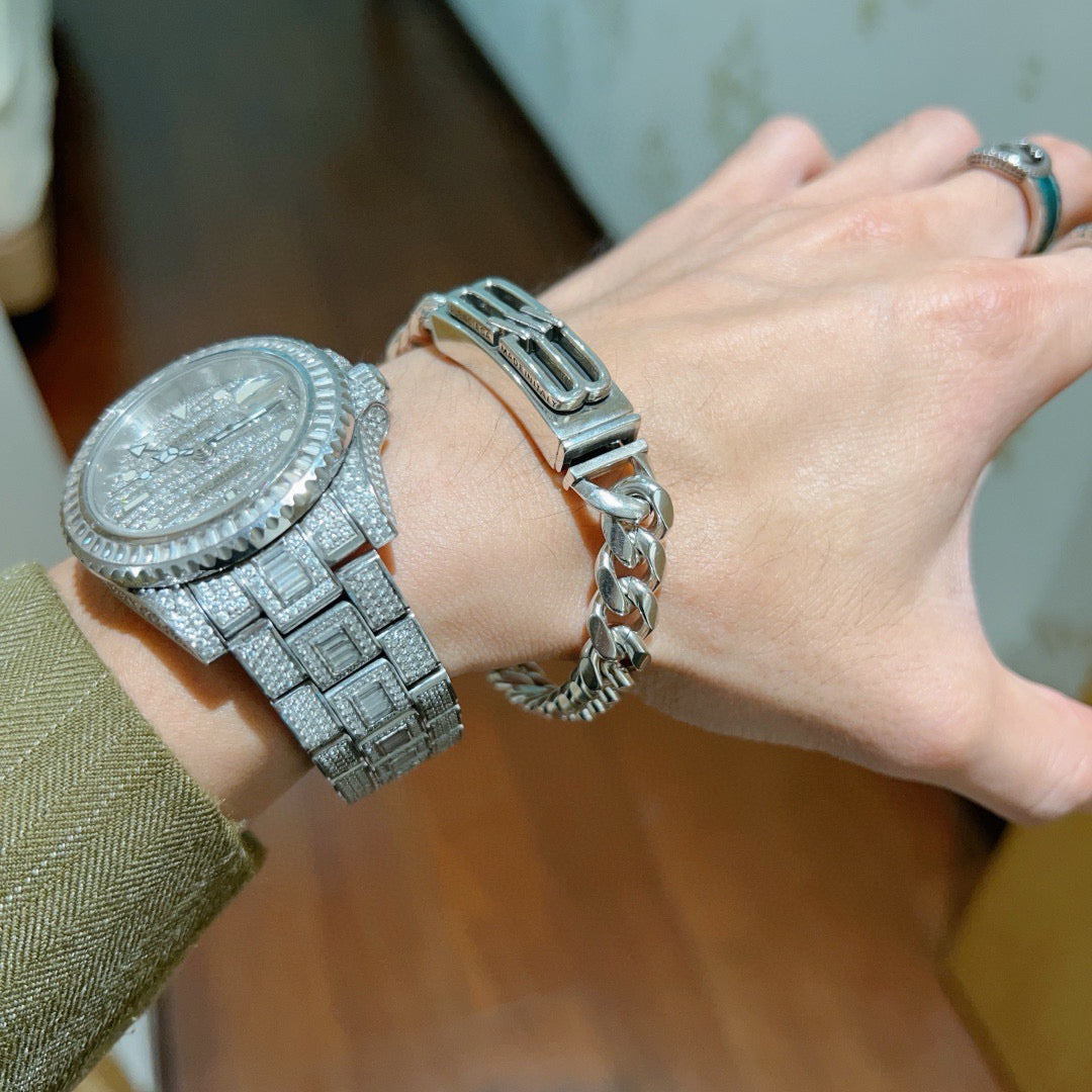 Geometric Emblem Bracelet in Polished Metal-Tone – Design 019 detail view