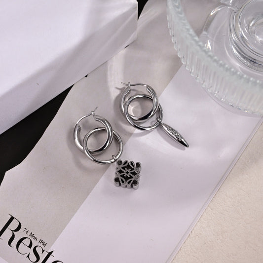 Elephant Motif Earrings in Polished Metal-Tone main product view